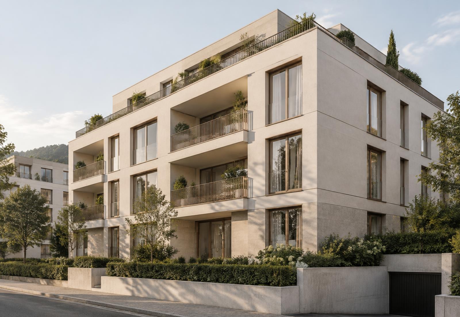 Modernes Mehrfamilienhaus mit gepflegtem Eingangsbereich in Freiburg